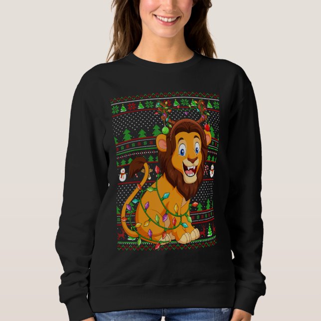 Ugly Xmas Sweater Style Lighting Lion Christmas T Shirt (Framsida)