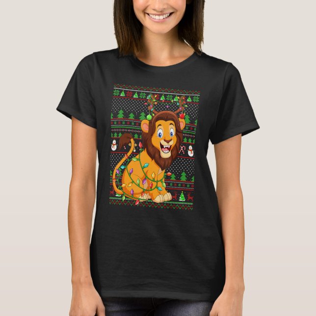 Ugly Xmas Sweater Style Lighting Lion Christmas T Shirt (Framsida)