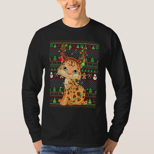 Ugly Xmas Sweater Style Lighting Lynx Christmas T Shirt (Framsida)