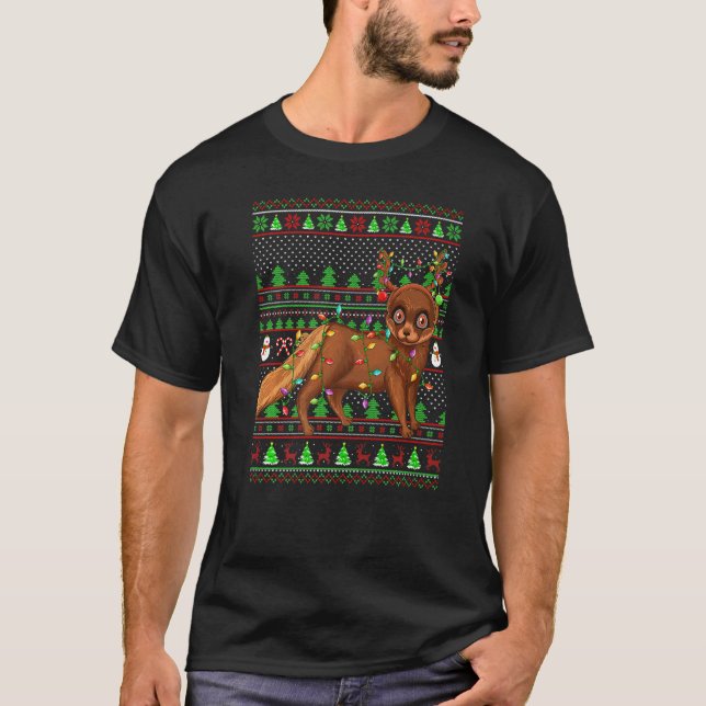 Ugly Xmas Sweater Style Lighting Mink Christmas   T Shirt (Framsida)