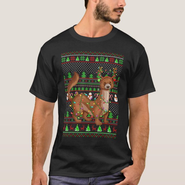 Ugly Xmas Sweater Style Lighting Mongoose Christma T Shirt (Framsida)