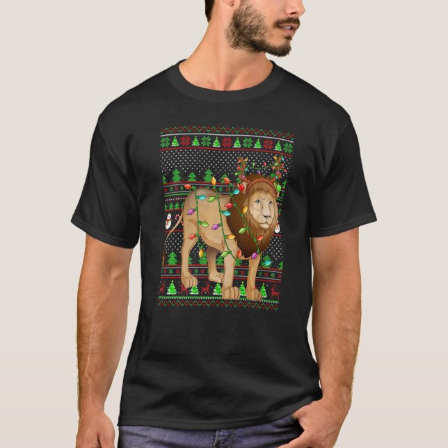 Ugly Xmas Sweater Style Lighting Mountain Lion Chr T Shirt (Framsida)