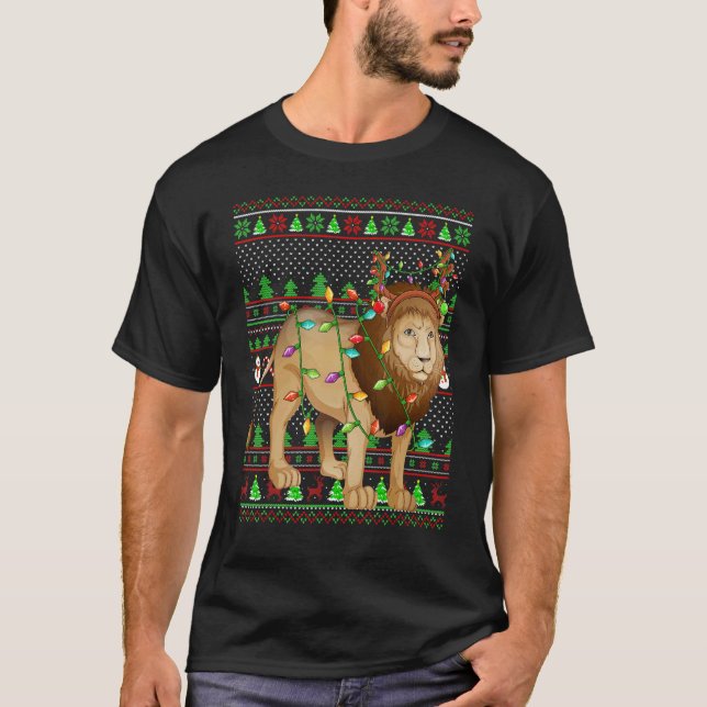 Ugly Xmas Sweater Style Lighting Mountain Lion Chr T Shirt (Framsida)