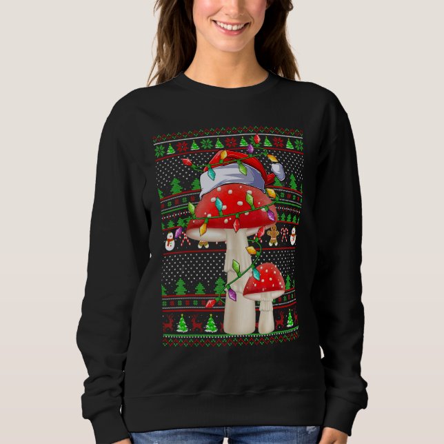 Ugly Xmas Sweater Style Lighting Mushroom Christma T Shirt (Framsida)