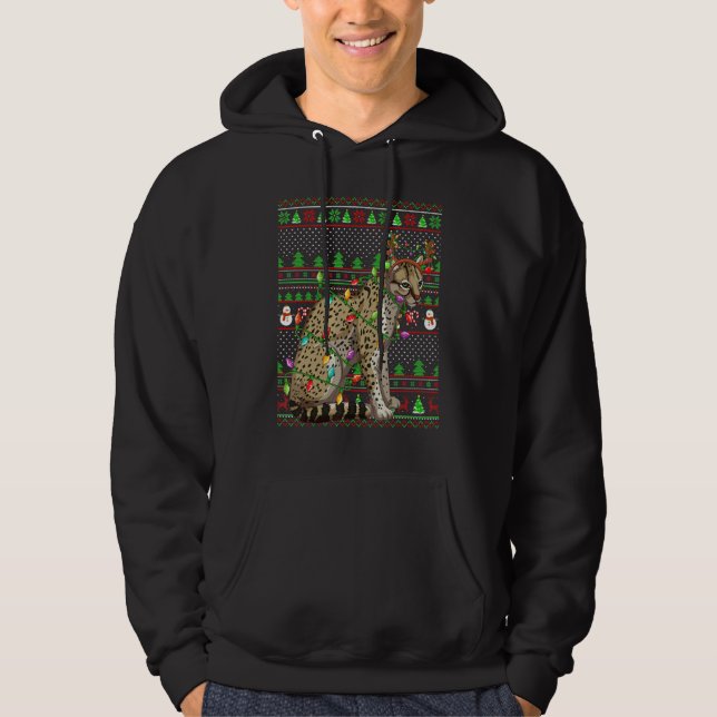 Ugly Xmas Sweater Style Lighting Ocelot Christmas Hoodie (Framsida)