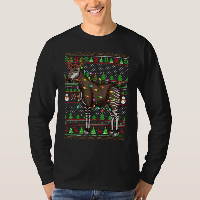 Ugly Xmas Sweater Style Lighting Okapi Christmas T Shirt (Framsida)