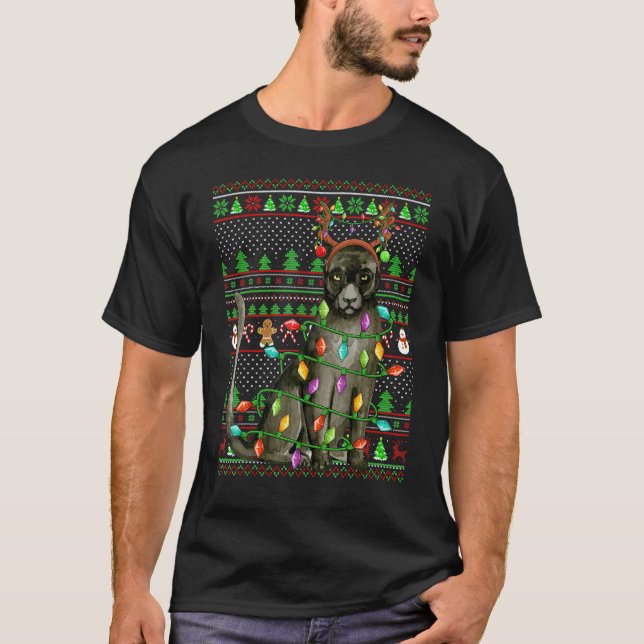 Ugly Xmas Sweater Style Lighting Panther Christmas T Shirt (Framsida)