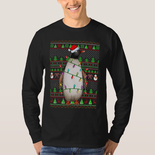Ugly Xmas Sweater Style Lighting Penguin Bird Chri T Shirt (Framsida)