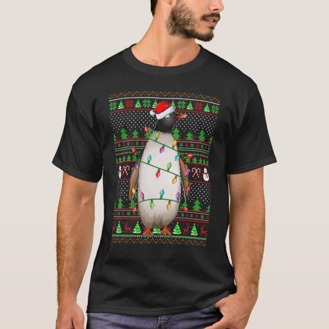 Ugly Xmas Sweater Style Lighting Penguin Bird Chri T Shirt (Framsida)