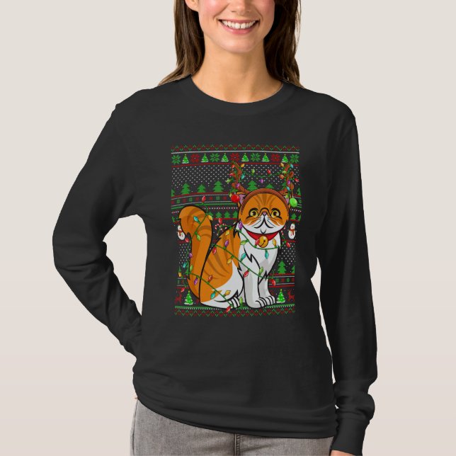 Ugly Xmas Sweater Style Lighting Persian Cat Chris T Shirt (Framsida)