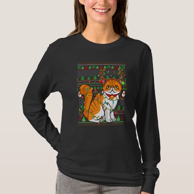Ugly Xmas Sweater Style Lighting Persian Cat Chris T Shirt (Framsida)