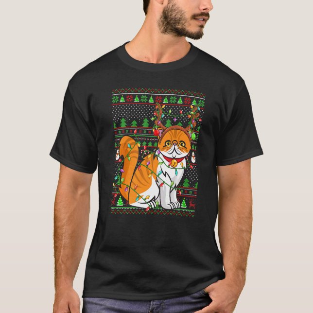 Ugly Xmas Sweater Style Lighting Persian Cat Chris T Shirt (Framsida)