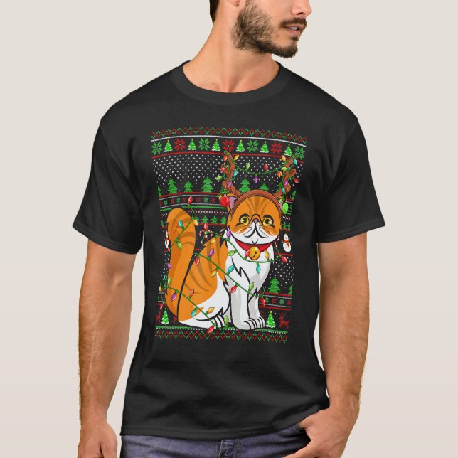 Ugly Xmas Sweater Style Lighting Persian Cat Chris T Shirt (Framsida)