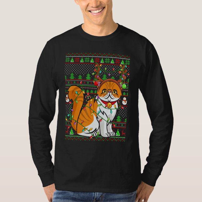 Ugly Xmas Sweater Style Lighting Persian Cat Chris T Shirt (Framsida)