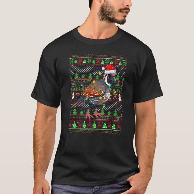 Ugly Xmas Sweater Style Lighting Quail Bird Christ T Shirt (Framsida)