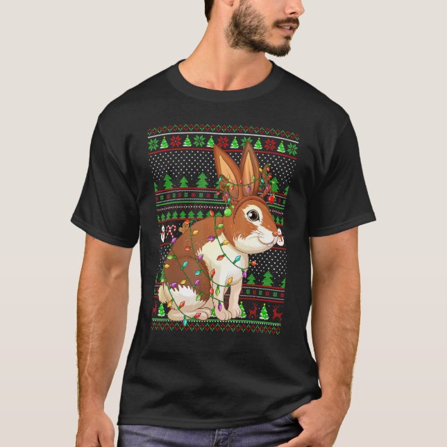 Ugly Xmas Sweater Style Lighting Rabbit Christmas T Shirt (Framsida)
