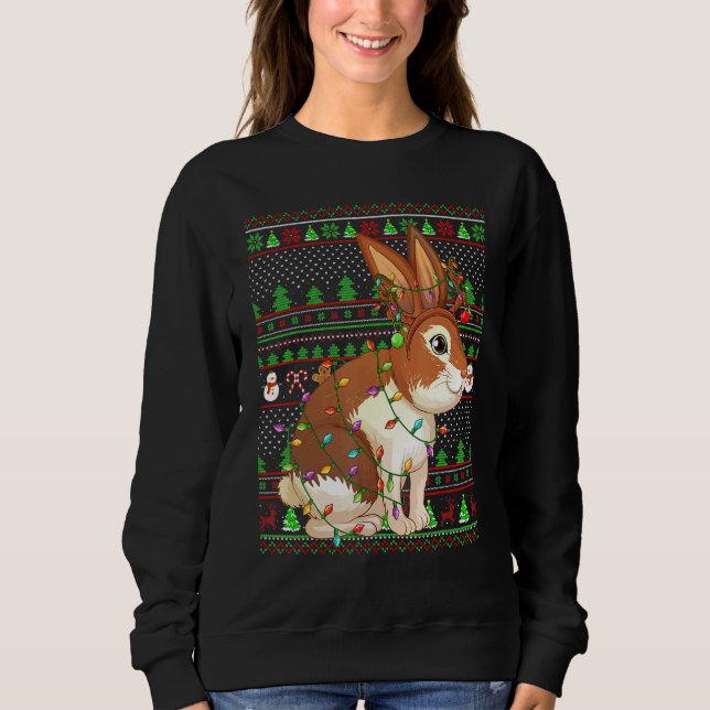 Ugly Xmas Sweater Style Lighting Rabbit Christmas T Shirt (Framsida)