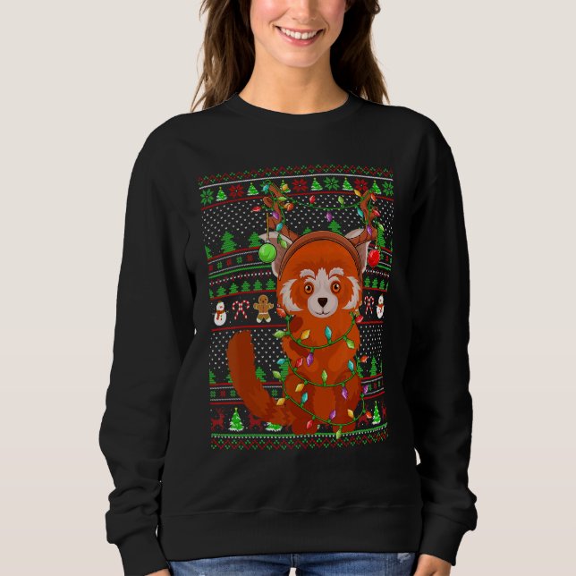 Ugly Xmas Sweater Style Lighting Red Panda Christm T Shirt (Framsida)