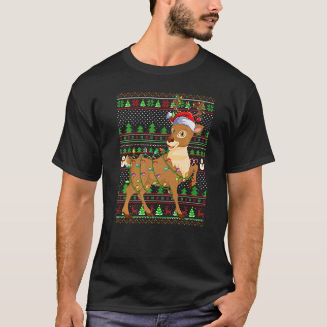Ugly Xmas Sweater Style Lighting Reindeer Christma T Shirt (Framsida)