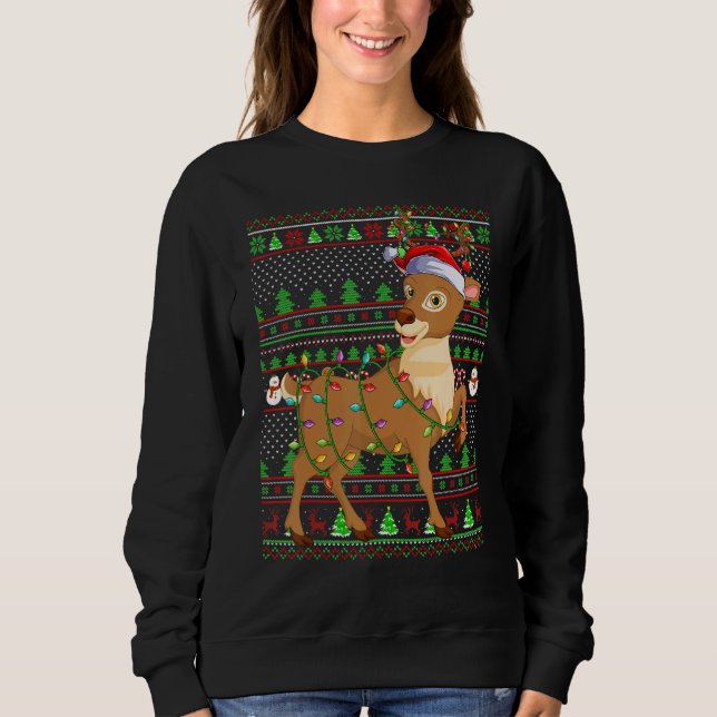 Ugly Xmas Sweater Style Lighting Reindeer Christma T Shirt (Framsida)