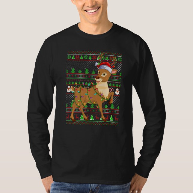 Ugly Xmas Sweater Style Lighting Reindeer Christma T Shirt (Framsida)