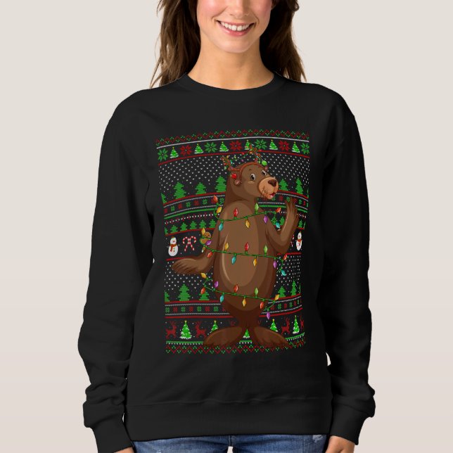 Ugly Xmas Sweater Style Lighting Sea Lion Christma T Shirt (Framsida)