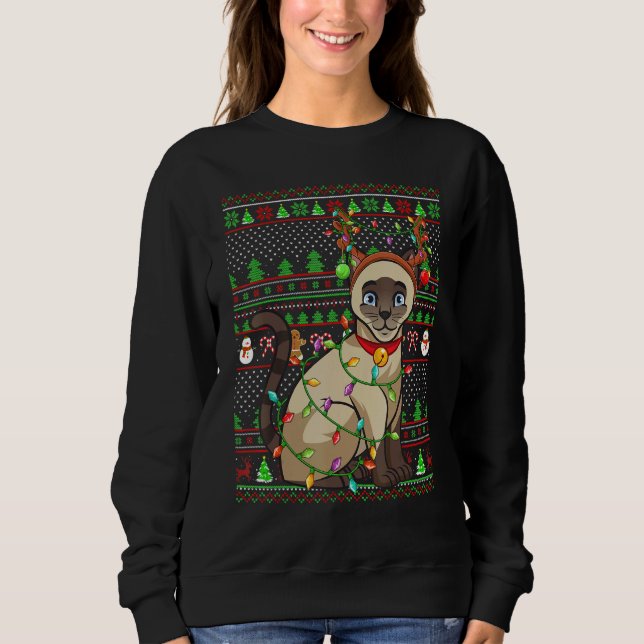 Ugly Xmas Sweater Style Lighting Siamese Cat Chris T Shirt (Framsida)