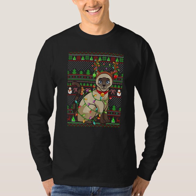 Ugly Xmas Sweater Style Lighting Siamese Cat Chris T Shirt (Framsida)