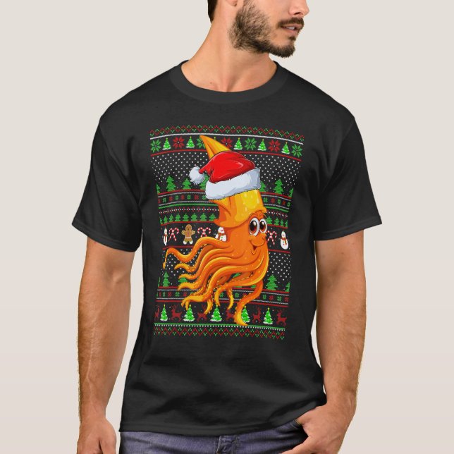 Ugly Xmas Sweater Style Lighting Squid Fish Christ T Shirt (Framsida)