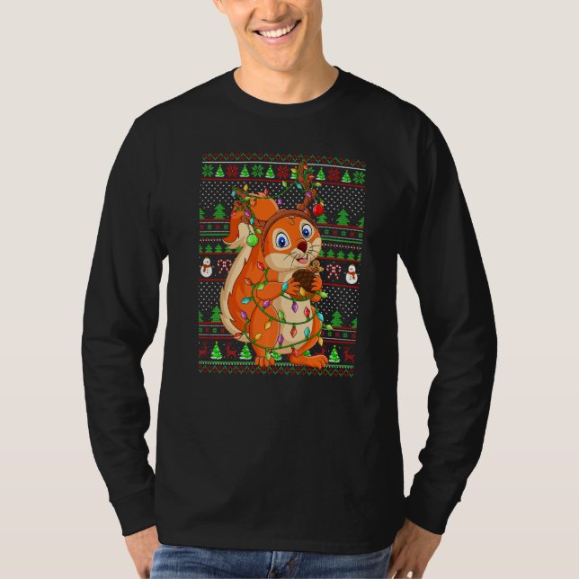 Ugly Xmas Sweater Style Lighting Squirrel Christma T Shirt (Framsida)