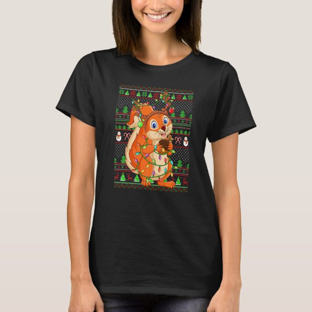 Ugly Xmas Sweater Style Lighting Squirrel Christma T Shirt (Framsida)