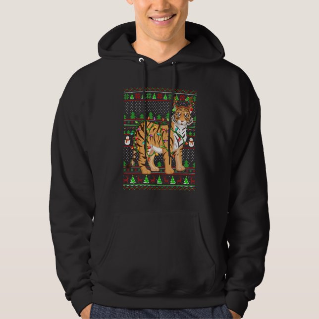 Ugly Xmas Sweater Style Lighting Tiger Christmas Hoodie (Framsida)