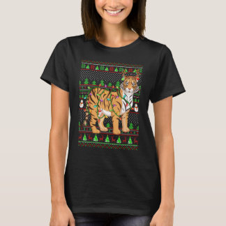Ugly Xmas Sweater Style Lighting Tiger Christmas T Shirt