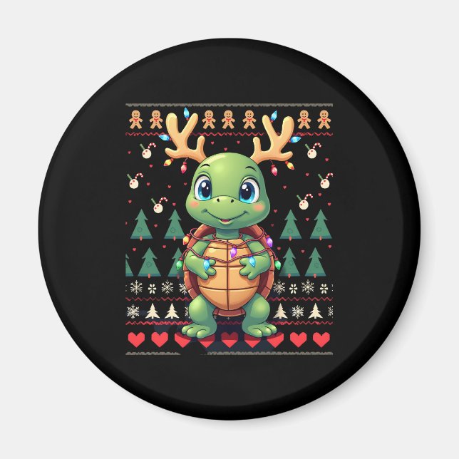 Ugly Xmas Sweater Style Lighting Turtle Christmas  Magnet (Framsidan)