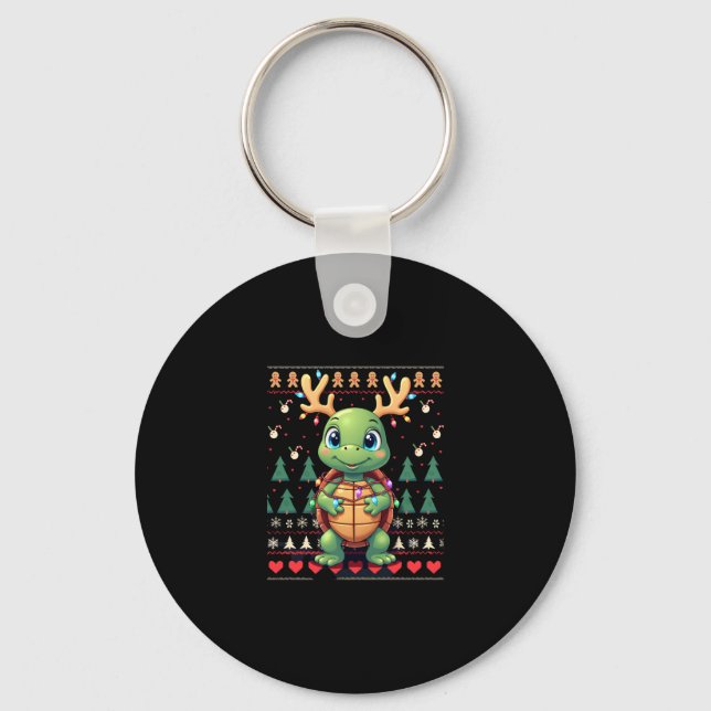 Ugly Xmas Sweater Style Lighting Turtle Christmas  Nyckelring (Framsida)