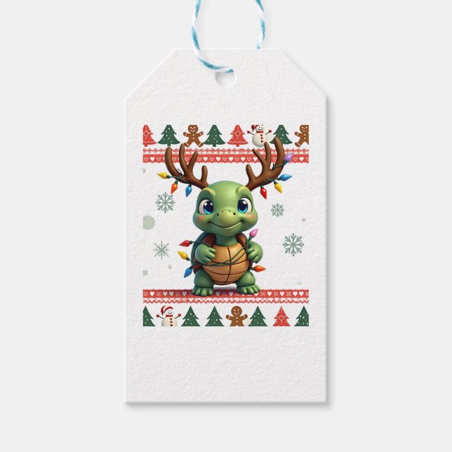 Ugly Xmas Sweater Style Lighting Turtle Christmas  Presentetikett (Framsidan)