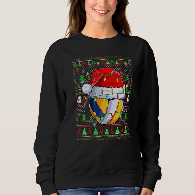 Ugly Xmas Sweater Style Lighting Volleyball Christ T Shirt (Framsida)