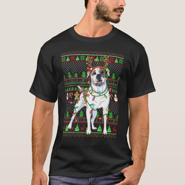 Ugly Xmas Sweater Style Lights American Bulldog Ch T Shirt (Framsida)
