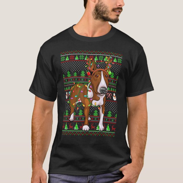 Ugly Xmas Sweater Style Lights Rat Terrier Dog Chr T Shirt (Framsida)