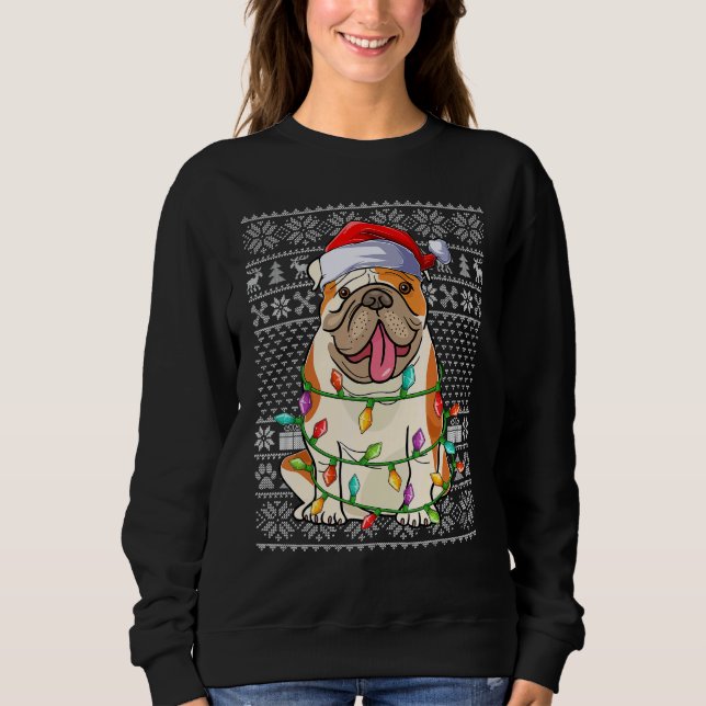 Ugly Xmas Sweater Style Santa American Bulldog Chr T Shirt (Framsida)