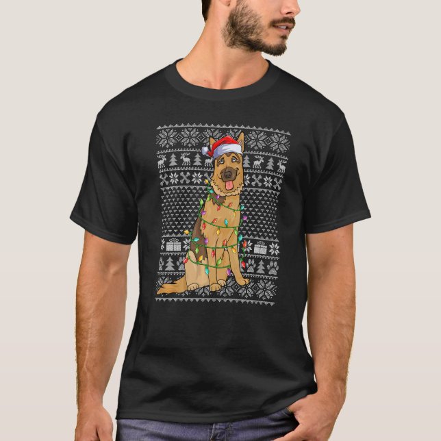 Ugly Xmas Sweater Style Santa Belgian Malinois Dog T Shirt (Framsida)