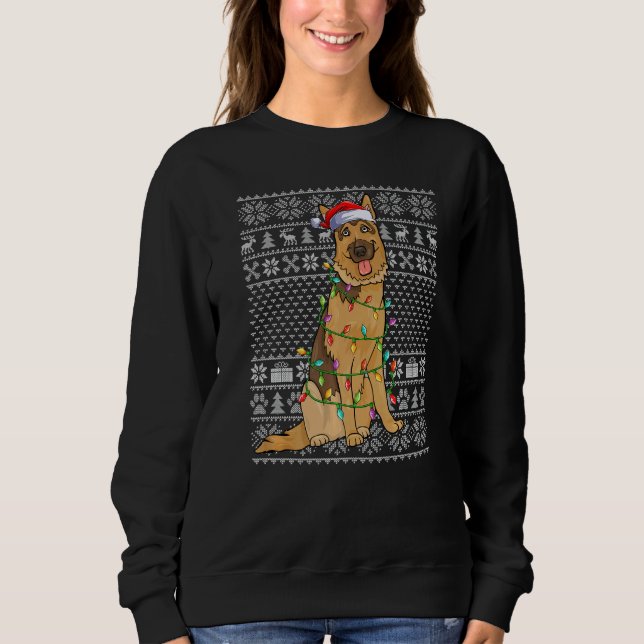 Ugly Xmas Sweater Style Santa Belgian Malinois Dog T Shirt (Framsida)