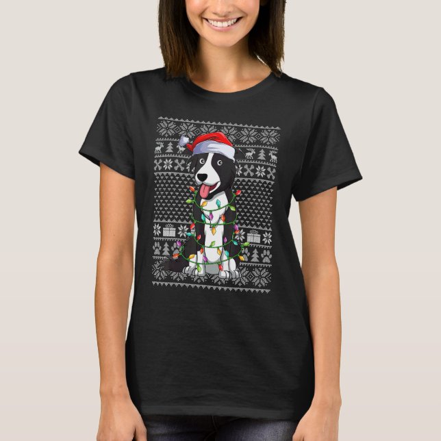 Ugly Xmas Sweater Style Santa Border Collie Dog Ch T Shirt (Framsida)