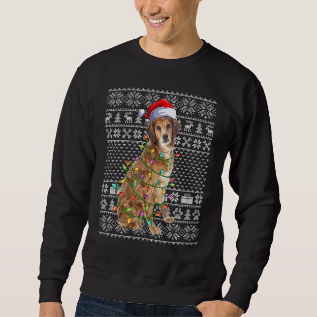 Ugly Xmas Sweater Style Santa Brittany Spaniel Dog Lång Ärmad Tröja (Framsida)