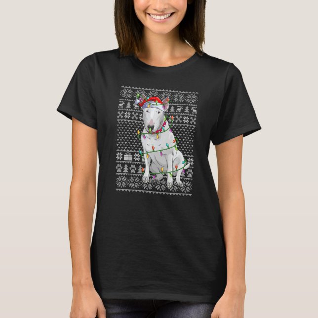 Ugly Xmas Sweater Style Santa Bull Terrier Dog Chr T Shirt (Framsida)