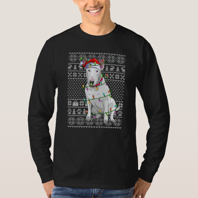 Ugly Xmas Sweater Style Santa Bull Terrier Dog Chr T Shirt (Framsida)