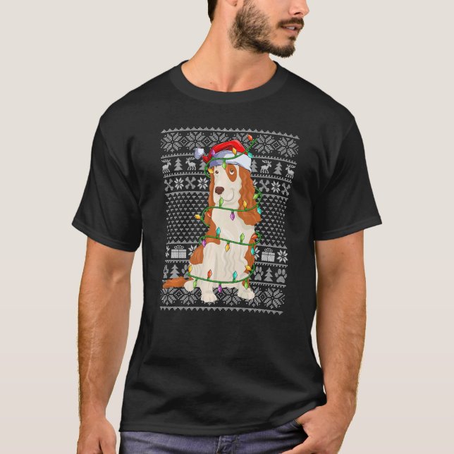 Ugly Xmas Sweater Style Santa Cocker Spaniel Dog C T Shirt (Framsida)