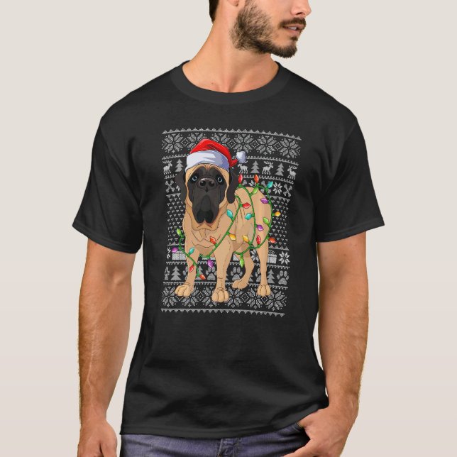 Ugly Xmas Sweater Style Santa English Mastiff Dog  T Shirt (Framsida)