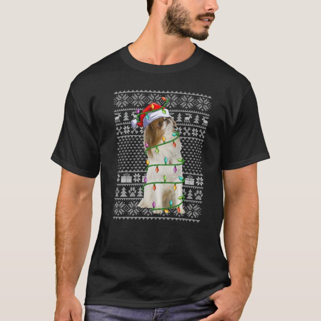 Ugly Xmas Sweater Style Santa Japanese Chin Dog Ch T Shirt (Framsida)