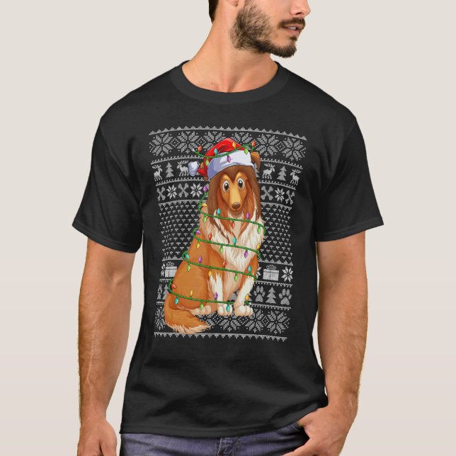 Ugly Xmas Sweater Style Santa Shetland Sheepdog Ch T Shirt (Framsida)